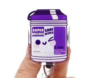 Purple Sani Wipe Acrylic Badge Reel, Nurse Gift, CNA ID Lanyard Nursing Student Medical Assistant Vet Tech Environmental Services, roocharms