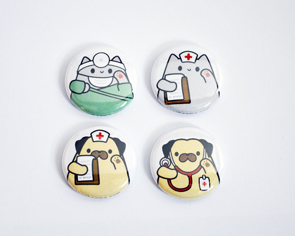 Healthcare Button or Magnet or Keychain, Doctor Dog, Nurse Dog, Nurse…