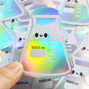 Pegatina holográfica para vaso de precipitados, bonito matraz de química, biología, técnico de laboratorio, MLS, MLT, científico, regalo de laboratorio clínico, investigador, ciencia, semana del laboratorio