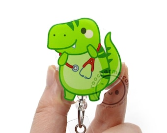 Carrete de insignia acrílico T-Rex para enfermeras, estudiantes de enfermería, veterinarios, técnicos veterinarios, profesionales de la salud, estudiantes de medicina, médicos, cirujanos y cirujanos.