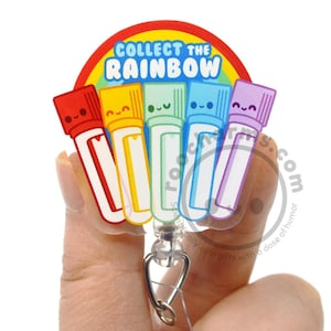 Collect The Rainbow Blood Tubes Cute Acrylic ID Badge Reel for Phlebotomists, Phlebotomy Techs, Nurses, Medical Assistants, MLS, MLT Nursing