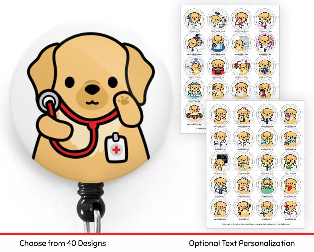 Golden Retriever Badge Reel, Labrador, Lab, Dog, Veterinarian, Nurse,…