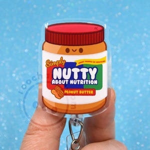 Nutty About Nutrition Acrylic ID Name Badge Holder for Registered Clinical Dietitians, RDs, Cute Dietetic Student Gift, Food Nutrition Funny