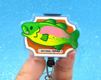 Natural Yapper Fish Badge Reel, Speech Language Pathologist SLP, Pharmacist Pharmacy Tech, Lab Tech MLS MLT, Nursing Student, Coworker Gift
