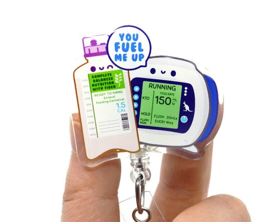 Feeding Pump Acrylic ID Badge Reel for Nurses, Registered Dietitians, RDs, ICU Med Surg, Clinical Dietitian, Cute Dietetic Student Gift