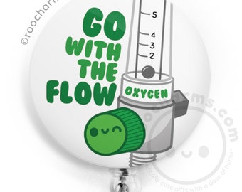 Go With The Flow Badge Reel, Respiratory Therapist Gift, RT Lanyard, ICU Nurse ID Holder, Med Surg Healthcare Worker, Doctor Medical Student