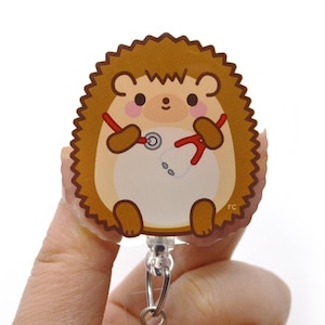 Stethoscope Hedgehog Acrylic Badge Reel for Nurses, Veterinary Students, Medical Students, Vet Techs, Veterinarians, Doctors, roocharms