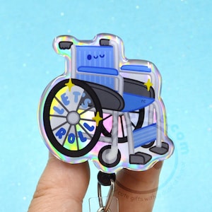 Let's Roll Wheelchair Funny Badge Reel for Patient Transport Week, Healthcare Gift, Discharge Nurse, Nursing Assistant, Mobility Aid Lanyard image 1