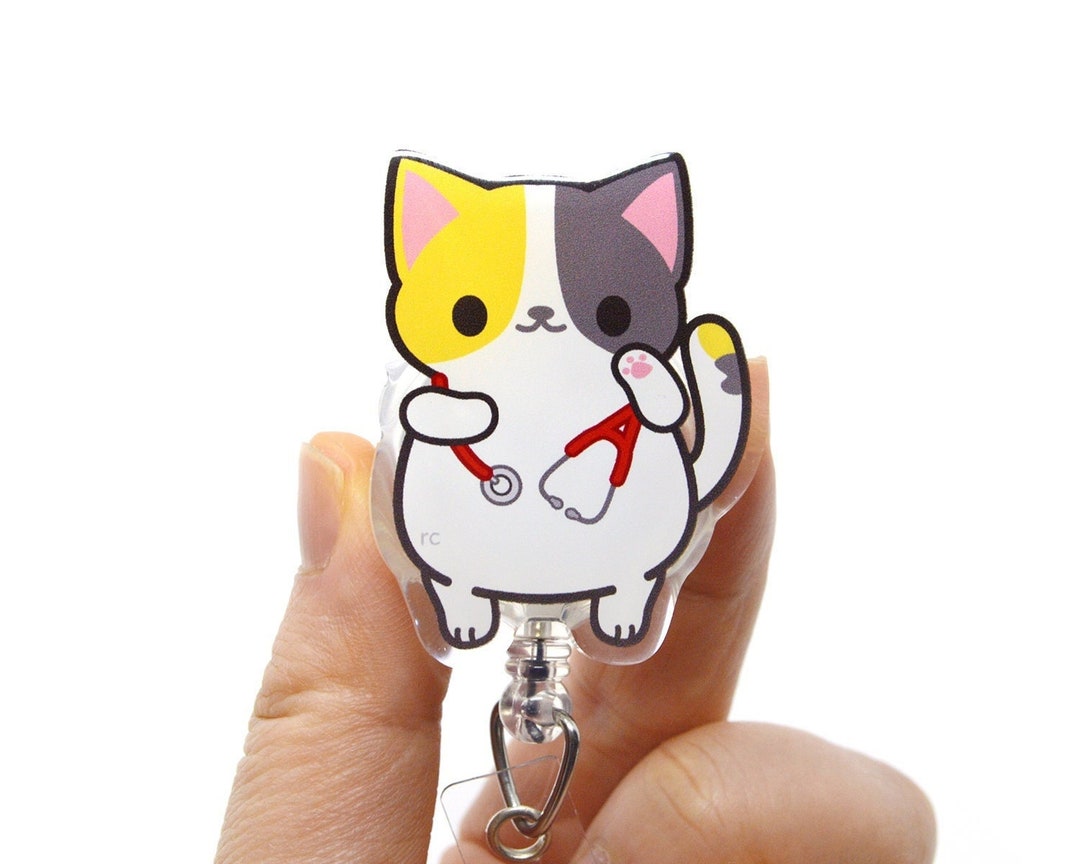Stethoscope Calico Cat Acrylic Badge Reel for Nurses, Veterinary Students, Medical Students, Vet