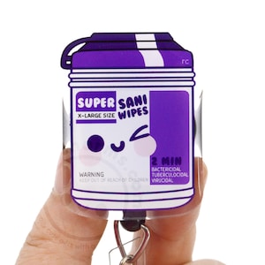 Purple Sani Wipe Acrylic Badge Reel, Nurse Gift, CNA ID Lanyard Nursing Student Medical Assistant Vet Tech Environmental Services, roocharms