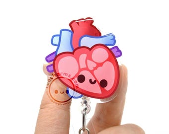 Anatomical Heart Acrylic Badge Reel for Cardiac Nurses, Doctors, Medical Students, Cardiology Residents, EMTs, Researchers, EKG Tech Lanyard