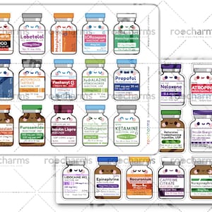 Set of Medication Vial Stickers for Nurses Week Gifts, Nursing Students, Pharmacists, Pharmacy Techs, Pharmacy Students, CPhTs, Healthcare Set of Both Sheets