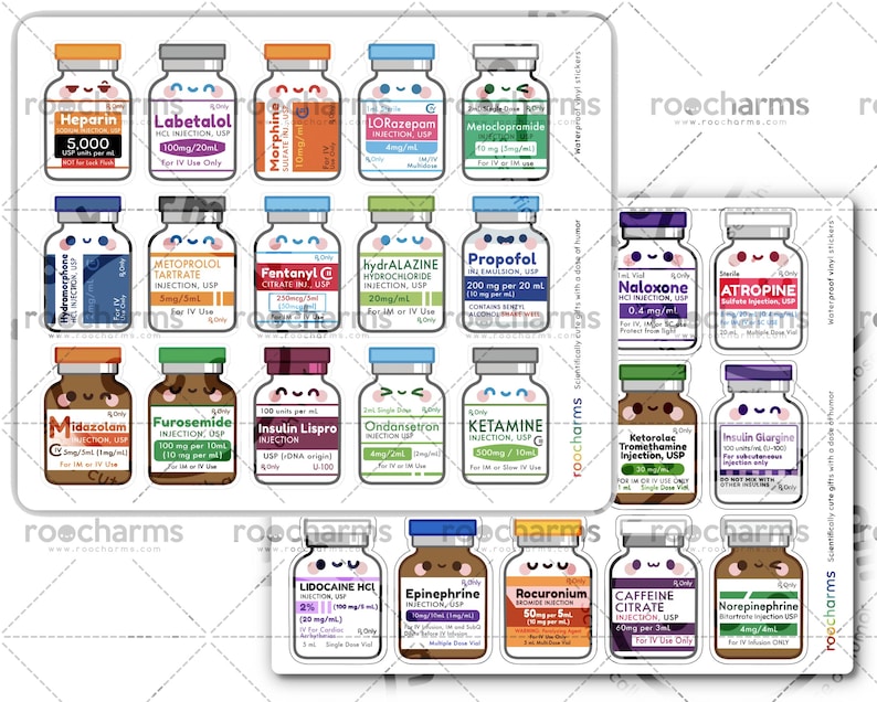 Set of Medication Vial Stickers for Nurses Week Gifts, Nursing Students, Pharmacists, Pharmacy Techs, Pharmacy Students, CPhTs, Healthcare Set of Both Sheets