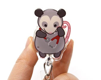 Stethoscope Possum Acrylic Badge Reel for Nurses, Veterinary Students, Medical Students, Vet Techs, Veterinarians, Doctors, roocharms