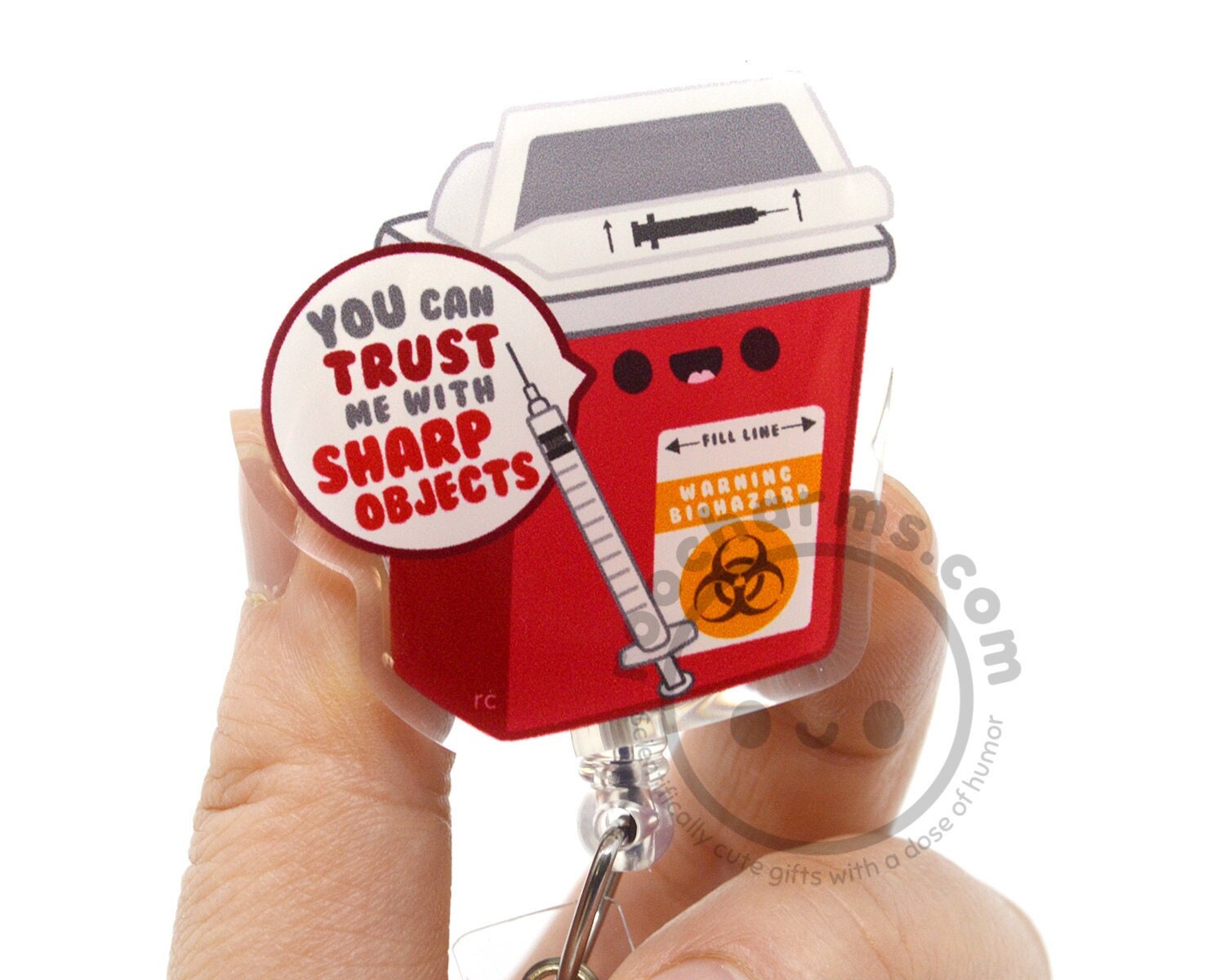 Sharps Container Cute Acrylic ID Badge Reel for Phlebotomists