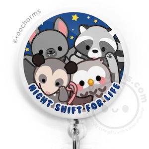 Night Shift Badge Reel, Nurse, Nursing Student, Scientist, MLS, MLT, CLS, Lab Tech, Veterinarian, Vet Tech, Medicine, Possum, Raccoon, Bat