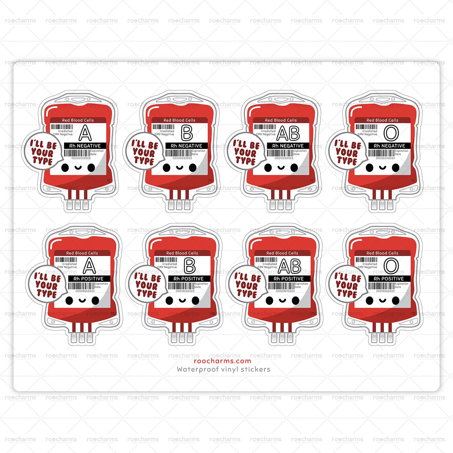 Set of Blood Bank Bag Vinyl Stickers for Nurses, Nursing Students ...