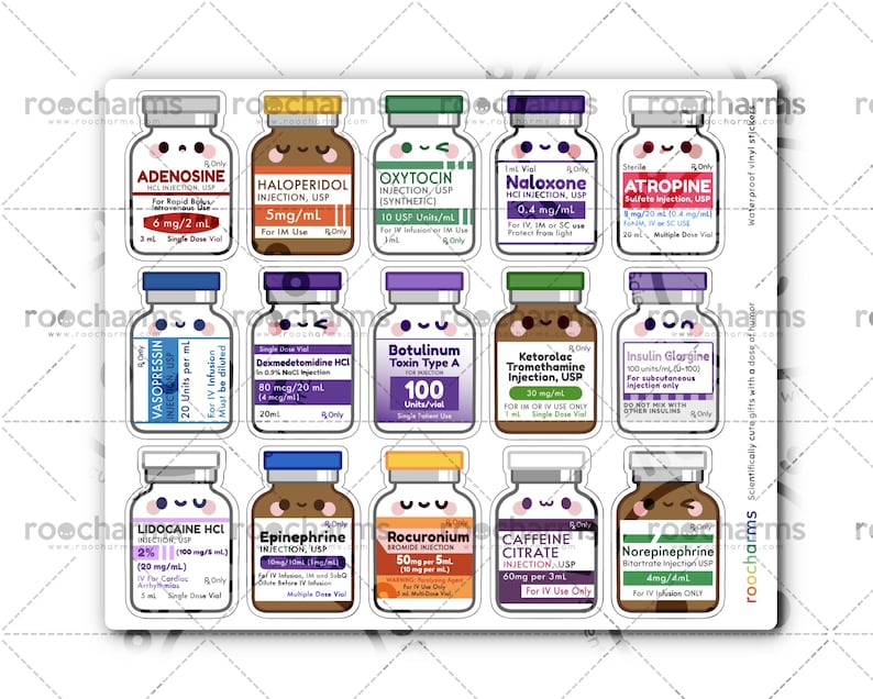 Set of Medication Vial Stickers for Nurses Week Gifts, Nursing Students, Pharmacists, Pharmacy Techs, Pharmacy Students, CPhTs, Healthcare Version 2