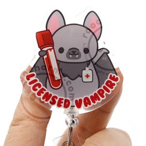 Licensed Vampire Acrylic ID Badge Reel for Phlebotomists, Phlebotomy Techs, Nurses, Medical Assistants, Clinical Lab Techs MLS MLT roocharms