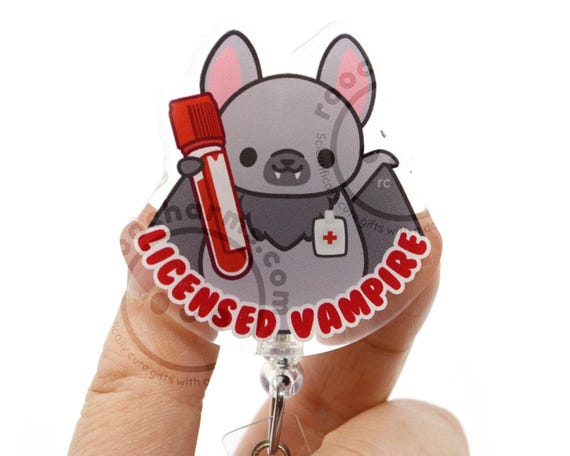Licensed Vampire Acrylic ID Badge Reel for Phlebotomists, Phlebotomy Techs, Nurses, Medical Assistants, Clinical Lab Techs MLS MLT roocharms