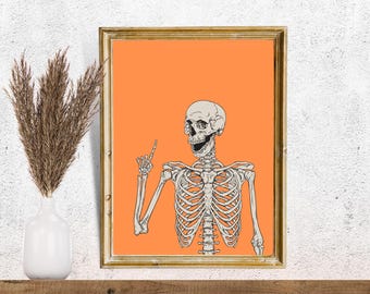 Skeleton Halloween Print | Skeleton Wall Art | Halloween PRINTABLE Wall Art | Instant Download | Print | Halloween Decor | Orange