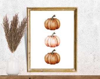 Autumn Fall Pumpkins | Fall Pumpkin Decor Print | PRINTABLE Wall Art | Instant Download | Print | Thanksgiving Decor | White