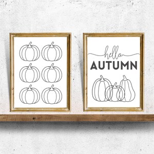 Set of 2 | Hello Autumn Pumpkin Decor Print | PRINTABLE Wall Art | Instant Download | Print Set | Minimalist| Thanksgiving Decor |White Gray