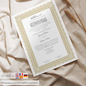 Certificat de Nikkah de luxe – Contrat de mariage islamique personnalisé, modèle numérique à éditer (A3 & A4)