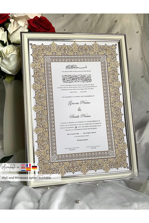 Nikkah Certificate – Editable Marriage Contract, Custom Digital Islamic Nikkah Nama A3 A4