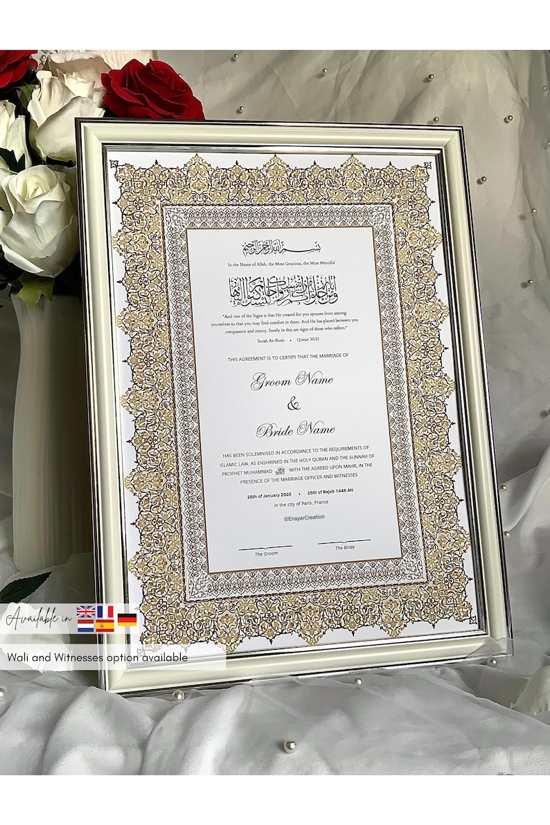 Nikkah Certificate – Editable Marriage Contract, Custom Digital Islamic Nikkah Nama A3 A4 image 1