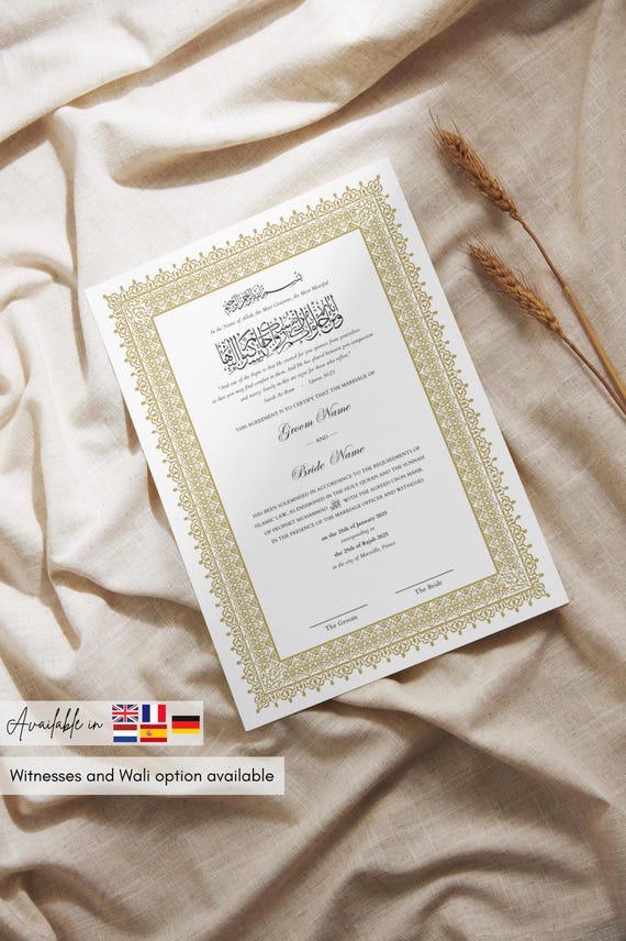Nikkah Certificate – Editable Marriage Contract, Custom Digital Islamic Nikkah Nama  A3 A4