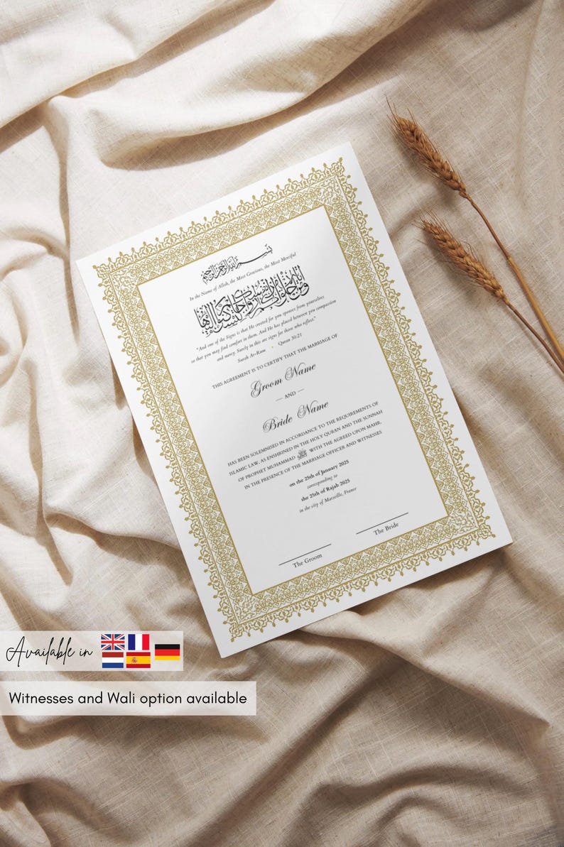 Nikkah Certificate – Editable Marriage Contract, Custom Digital Islamic Nikkah Nama A3 A4 image 1