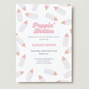 POPPIN&#39; BOTTLES Baby Girl Sprinkle Invitation Template, Printable Baby Shower Evite
