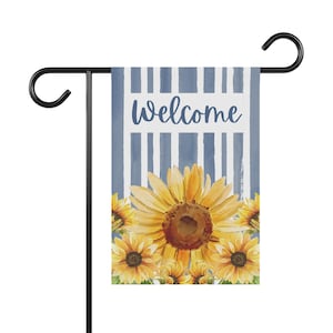 Welcome Sunflower Garden Flag: Blue Floral Outdoor Banner