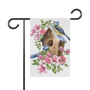 Blue Birds Spring Welcome Garden Flag: Floral Birdhouse Decor