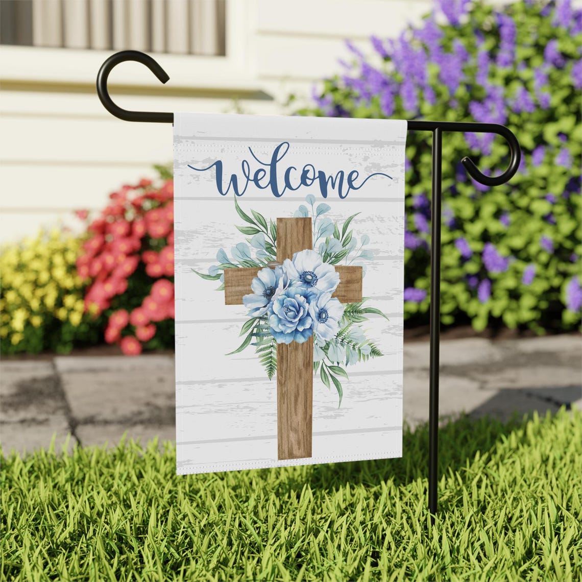Floral Cross Welcome Garden Flag: Christian Spring Decor - Etsy