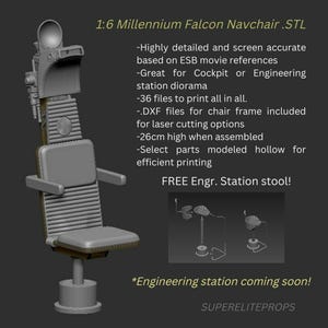 Jazzinc upgrade 3D file .STL Millennium Falcon NAV Chair for Cockpit Main hold Sixth Scale