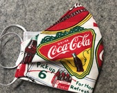 Coca Cola fabric face mask, double layer cotton, medium sized average, gender neutral, soda, coke, beverage fabric, mens mask, teenager