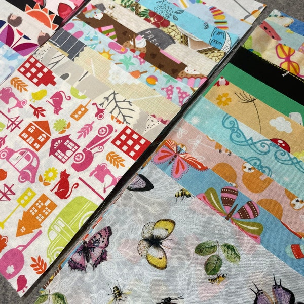 Ispy quilt squares GIRLS 50 prints, rag quilt kit, Charm pack, cotton novelty fabric, eye spy, scrap bag DIY Lot U, princess, unicorn