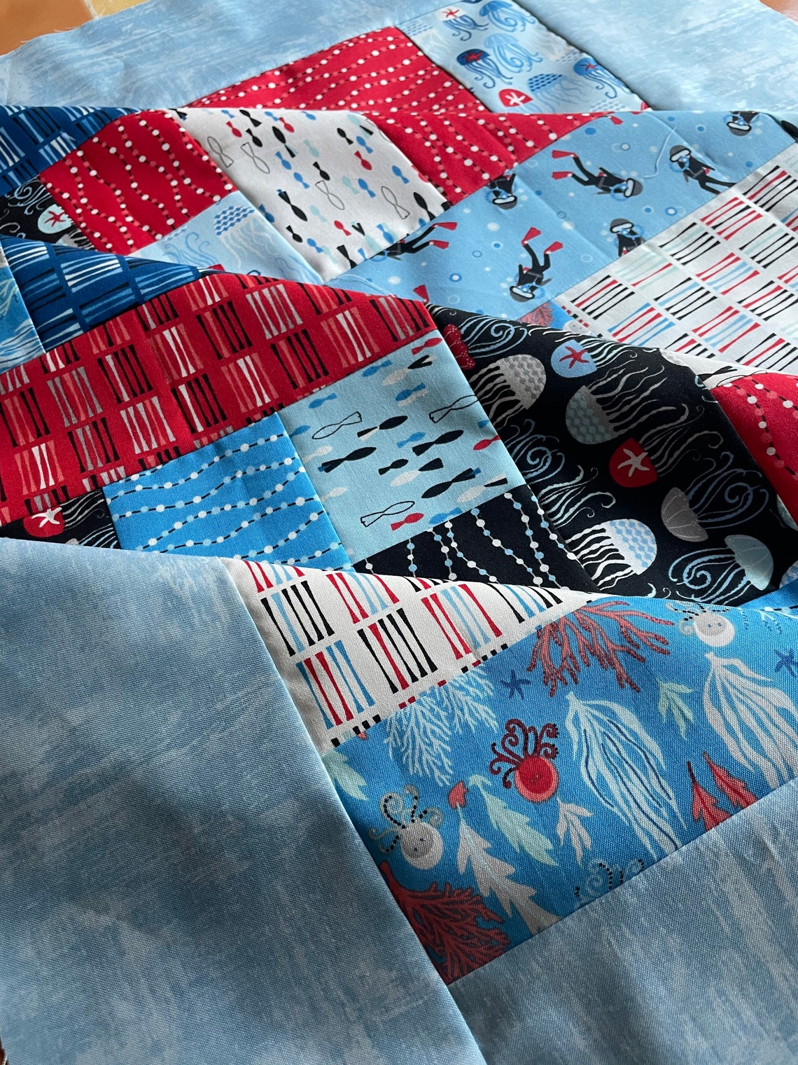 Nautical Baby Quilt TOP UNFINISHED Come Dive With Me Fabric Etsy