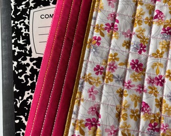 Floral Quilted Composition Notebook Cover, Handmade School Supply