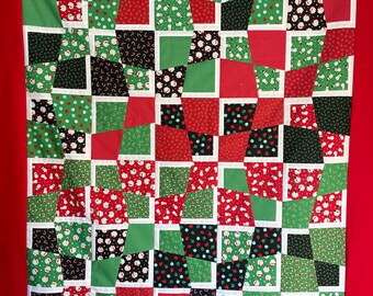 Whimsy Wonky Block quilt top UNFINISHED, small lap sized 52.5 x 60.5 inch, Christmas, Holiday Essentials, Stacy Iest Hsu for Moda Fabrics