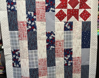 Red, White and Blue unfinished small quilt TOP, Stateside by Sweetwater for Moda fabric, 31 x 40 inch, flag wall hanging, patriotic, runner