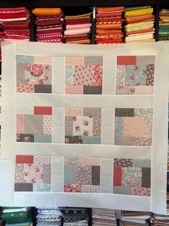 Soft floral baby quilt top, UNFINISHED by 3 Sisters for Moda, Victorian, Classic style, 38 inch, pastel flowers, Sanctuary