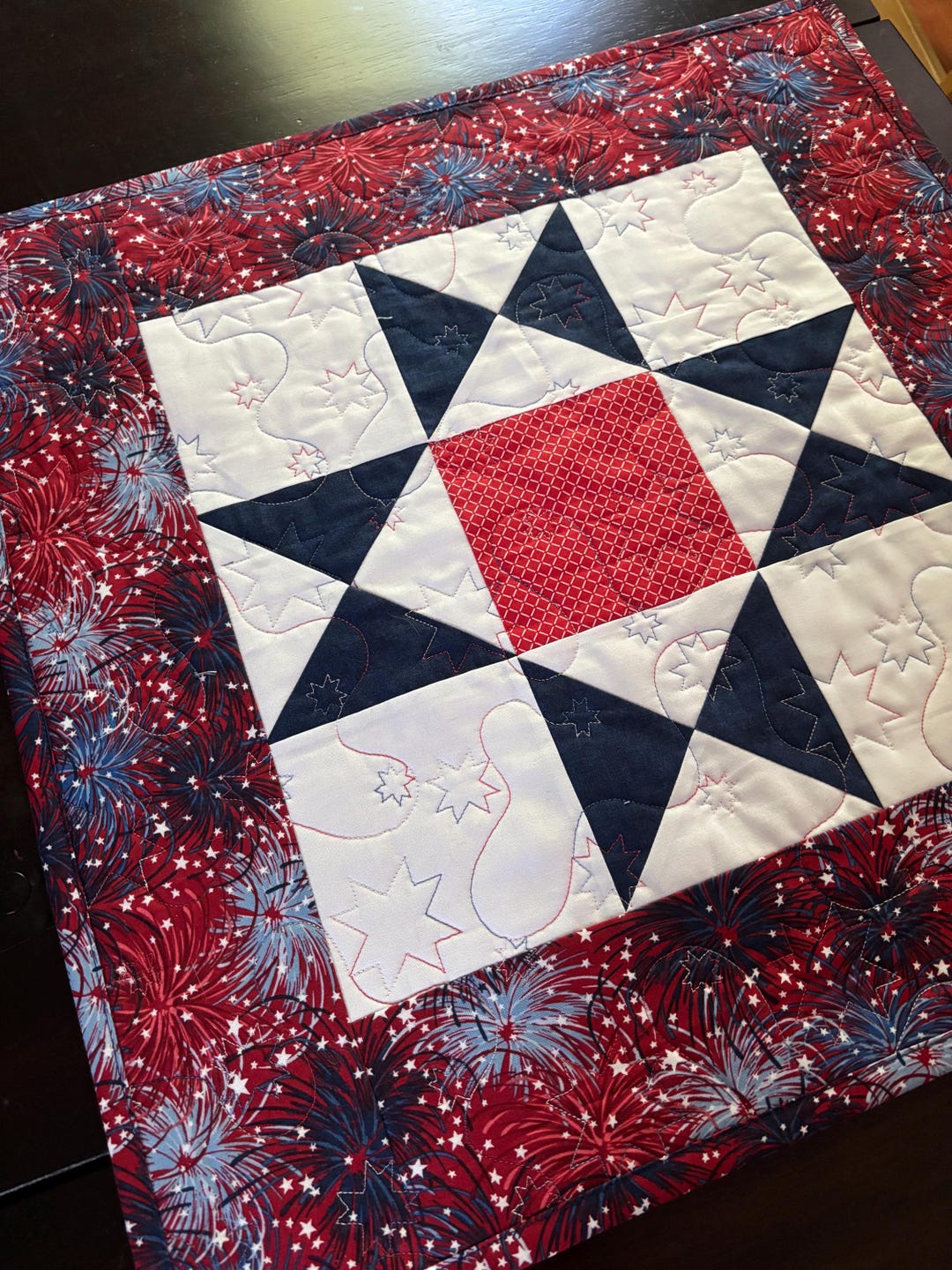 Patriotic Star Quilted Table Topper, 21 Inch Square, Home Decor ...