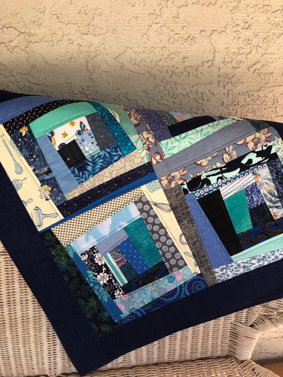 Crazy Quilt Block Quilted Table Topper Log Cabin Style Etsy