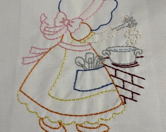 Sunbonnet Sue Cooks Embroidered quilt block bundle, 10 ready to sew, 9 inch squares, kitchen, kit, ready to quilt, gift for her DIY