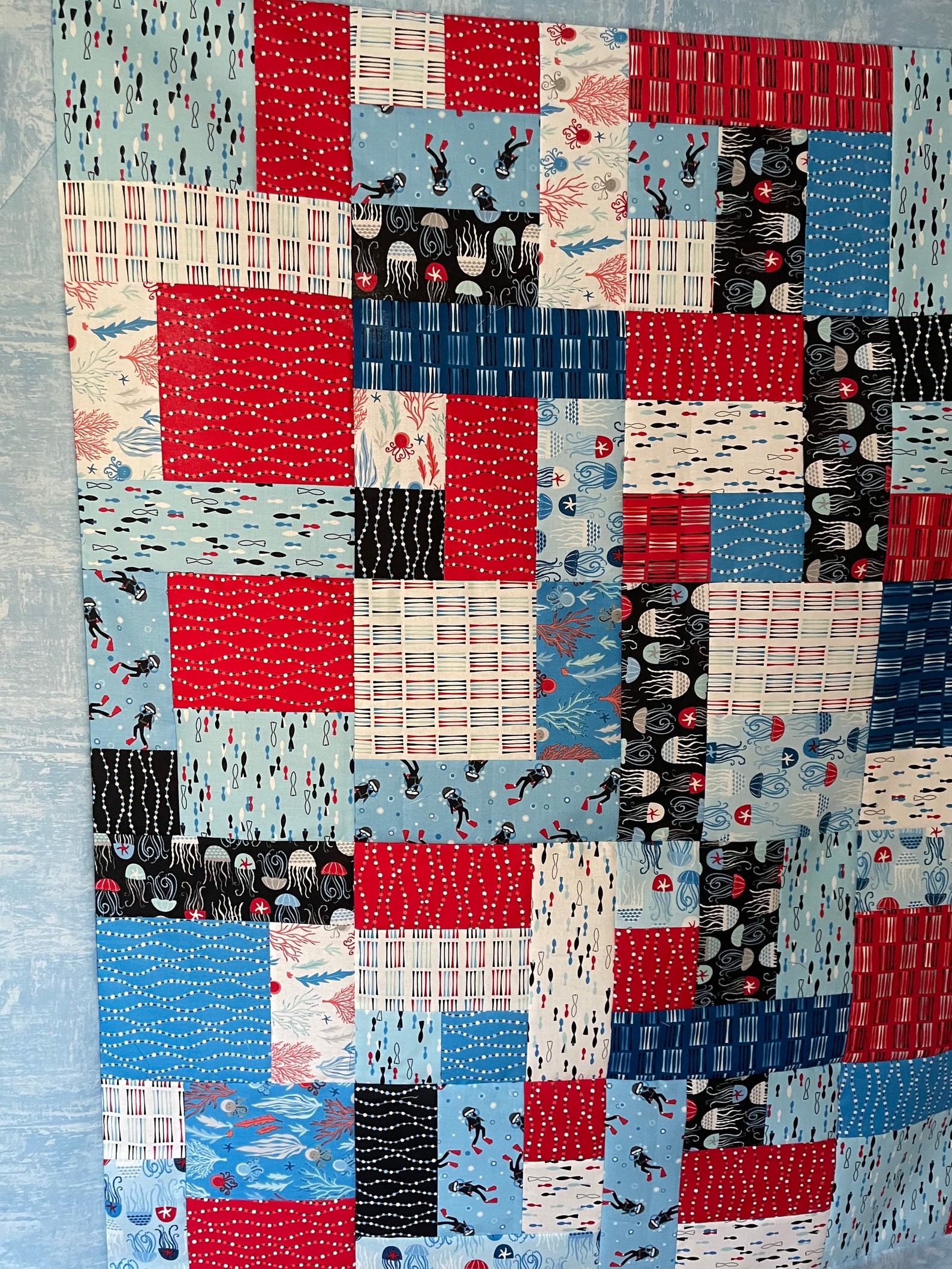 Nautical Baby Quilt TOP UNFINISHED Come Dive With Me Fabric Etsy