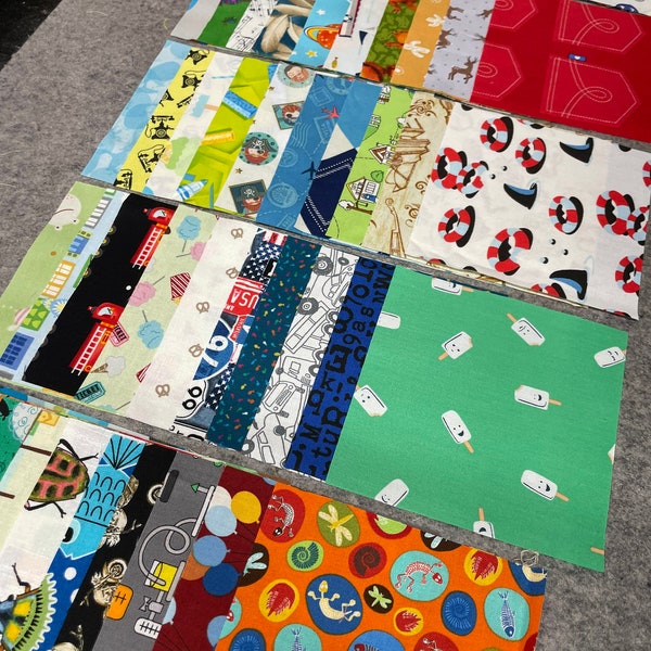 I Spy pre-cut quilt squares, 5 inch, 50 prints, charm pack, great for Ispy, novelty fabric, boy, gender neutral, kids, ready to sew Lot J