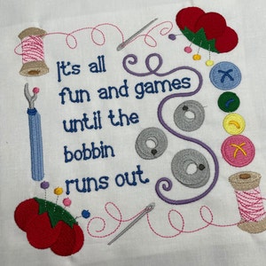 Sewing themed embroidered quilt block, funny phrase, ready to sew or frame 11 inch square, sewist, DIY, gift for her, handmade, humor